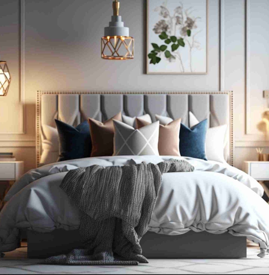 A bright and modern bedroom with elegance generated by artificial intelligence